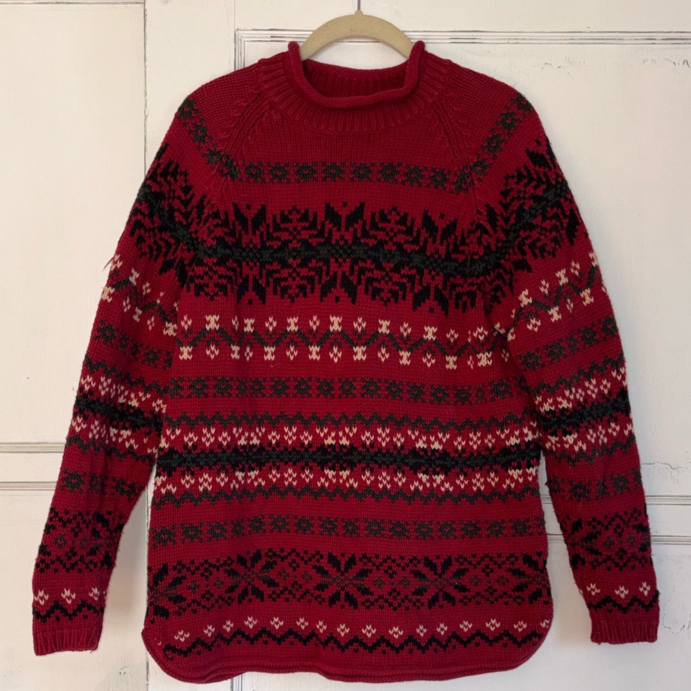 Vintage Eddie Bauer Roll Neck Mockneck Fair Isle Knit Sweater Size Medium
